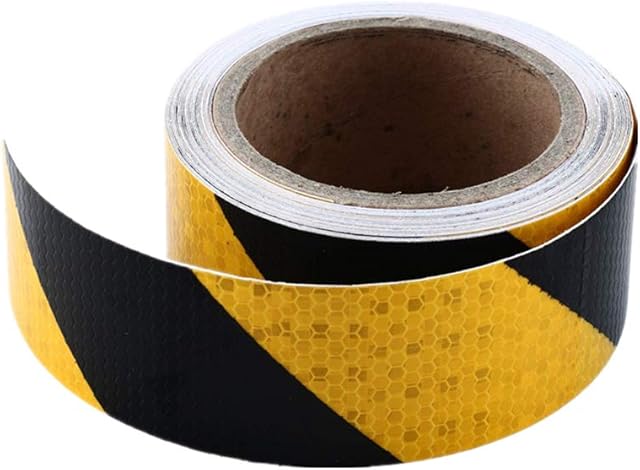 Onerbuy Waterproof Reflective Safety Hazard Caution Tape Yellow Black Striped Floor Marking Tape Self-adhesive Warning Sticker, 2 Inch x 30 Feet