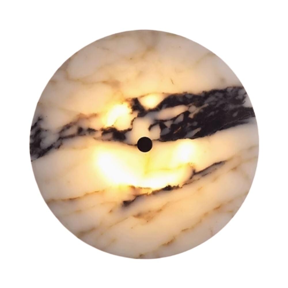 NHPJFDC Modern Style Stone Wall Sconce Minimalist Circular LED Wall Light Translucent Marble Natural Veined Fixture for Living Room Bedroom Background Wall Accent Lighting
