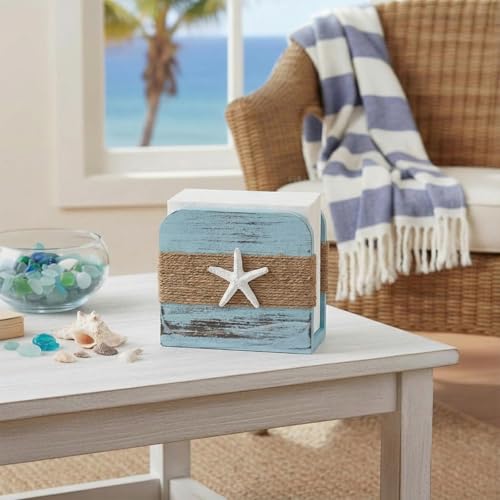 Image of Natural Wooden Napkin Holder, Beach Style, Blue