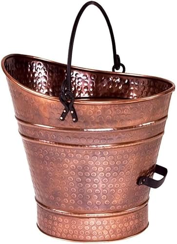 Pequeño cubo de cobre antiguo de carbón Hod para chimenea rústica para cenizas, cubo de pellets de metal para brasas de madera, almacenamiento de