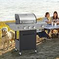 37,000 BTU 3-Burner Propane Gas Grill with Side Burner | Stainless Steel Outdoor BBQ Grill | Porcelain-Coated Grates, Lid Thermometer & Foldable Shelves | Black & Silver Patio Grill