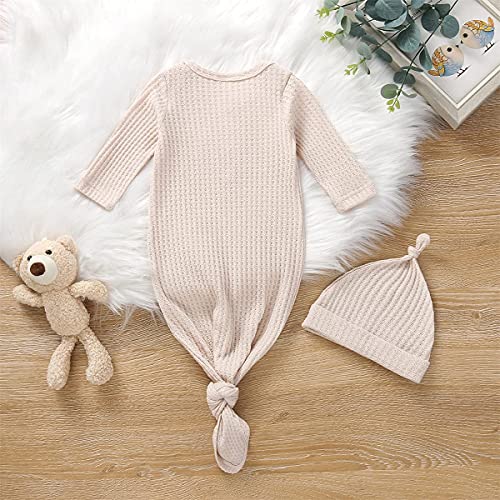 Twopumpkin Baby Girl Boy Coming Home Knotted Gown Unisex Newborn Infant Sleep Onesie Outfit Cute Baby Winter Pajamas (A Waffle Knit Cream,0-3 Months) #TOP6