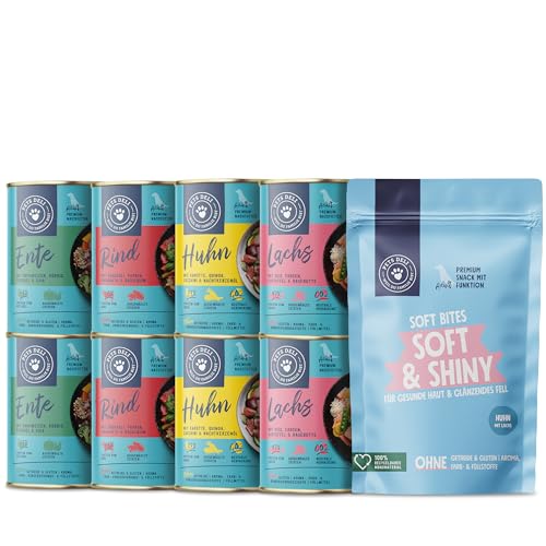 Pets Deli Probierpaket für Hunde mit verschiedenen Nassfuttersorten und Soft & Shiny Snacks - 3450g