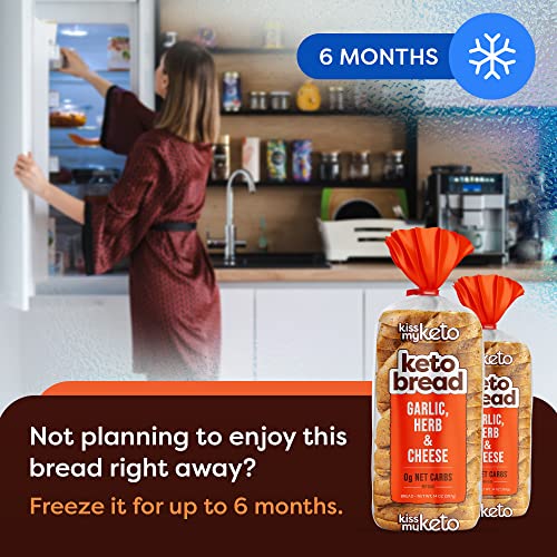 Kiss My Keto Bread Zero Carb (0G-Net) – Wheat Bread Loaf, Low Calorie Bread – Sugar Free Bread & High Protein Bread – Thin Sliced Bread, Sandwich Bread Whole Wheat (Garlic Herb Parmesan, 4-Pack) #TOP5