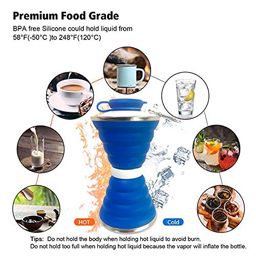 Image of Collapsible Water Bottle, Camping Cup With Carabiner, Reuseable Silicone Foldable Leak Proof Portable Sports Travel Water Bottles For Outdoor, Travel Gym Hiking, BPA Free, Cycling Cups with Carabiner
