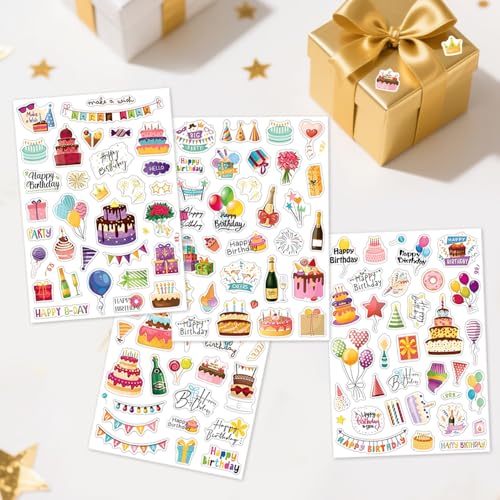 HMCEY 4 Blätter Sticker Geburtstag Gästebuch,Happy Birthday Aufkleber Dekoration,Party Sticker Fotobuch,Stickers Scrapbook Kinder,Aufkleber Fotoalbum Hochzeit,Journal Stickers Babyalbum für DIY