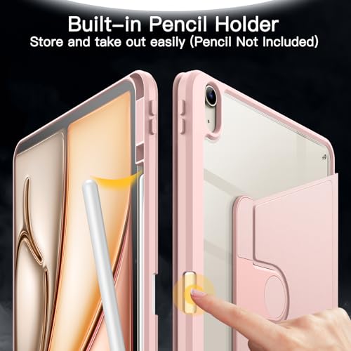 Image of JETech Rotating Cover Case for iPad Air 13-Inch M4 /M3 /M2 (2026 /2025 /2024) with Pencil Holder, 360 Degree Rotation Protective Stand Cover Clear Back, Auto Wake /Sleep (Sandy Pink)