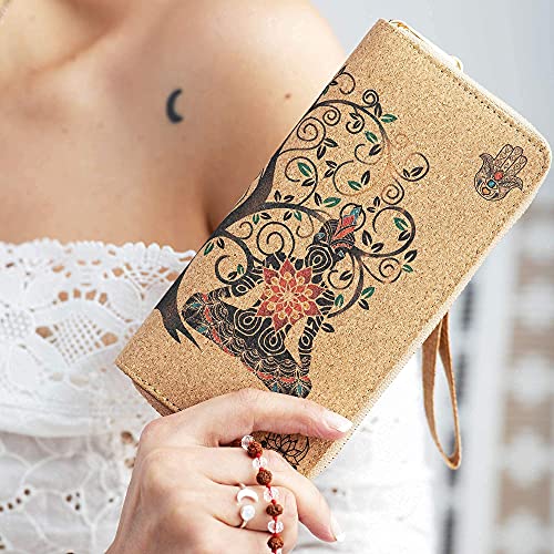 Buddha Cork Vegan Wristlet Wallet - credit card, business cards, coins & bills Room for Cellphone4