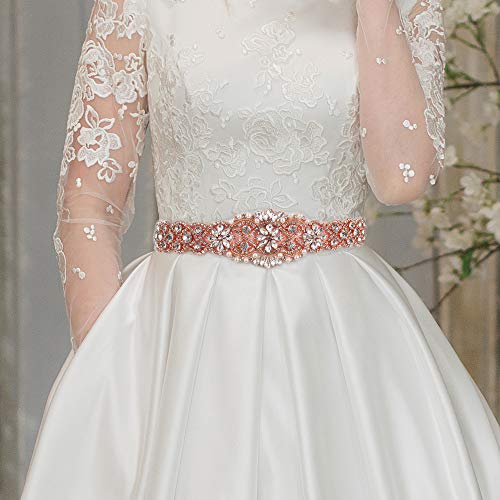 Yanstar Handmade Rose Gold Rhinestone Crystal Wedding Bridal Belt With Blush Ribbon For Bridal Prom Dress #TOP3
