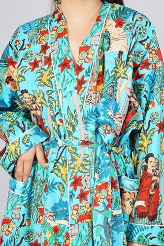 Image of Cotton Women Stylish Printed Kimono, Bath Robe,Night Wear Suit,Swim Wear, Night Dress, Beach Wear