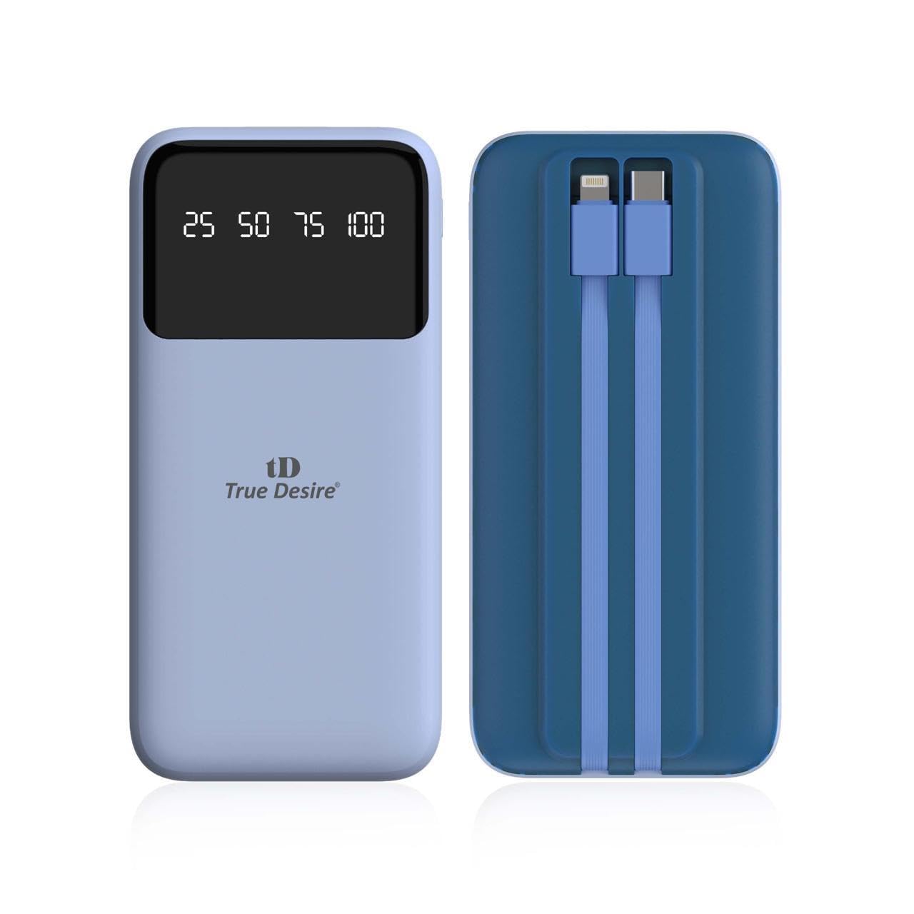 TD true desire Boomer Series Power Bank, 10000 mAh, Rapid Charge, 20W Output, Outputs - Dual USB | Dual Type C | Lightning, Type C PD, LED Indicator, Built in I/O Cables, Made in India (Blue) (B0DCNCQS64) Amazon Price History, Amazon Price Tracker
