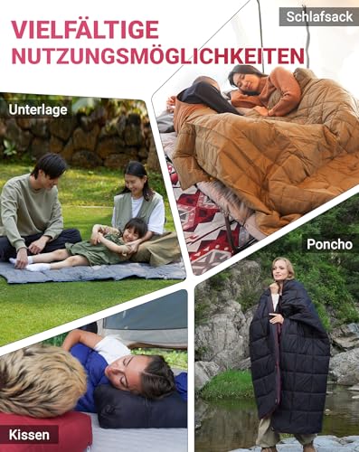 KingCamp Leichte Campingdecke, multifunktionale und warme Steppdecke mit Druckknopf, wasserabweisend, für Rucksack, Reisen, Flugzeug, Wandern, Picknick