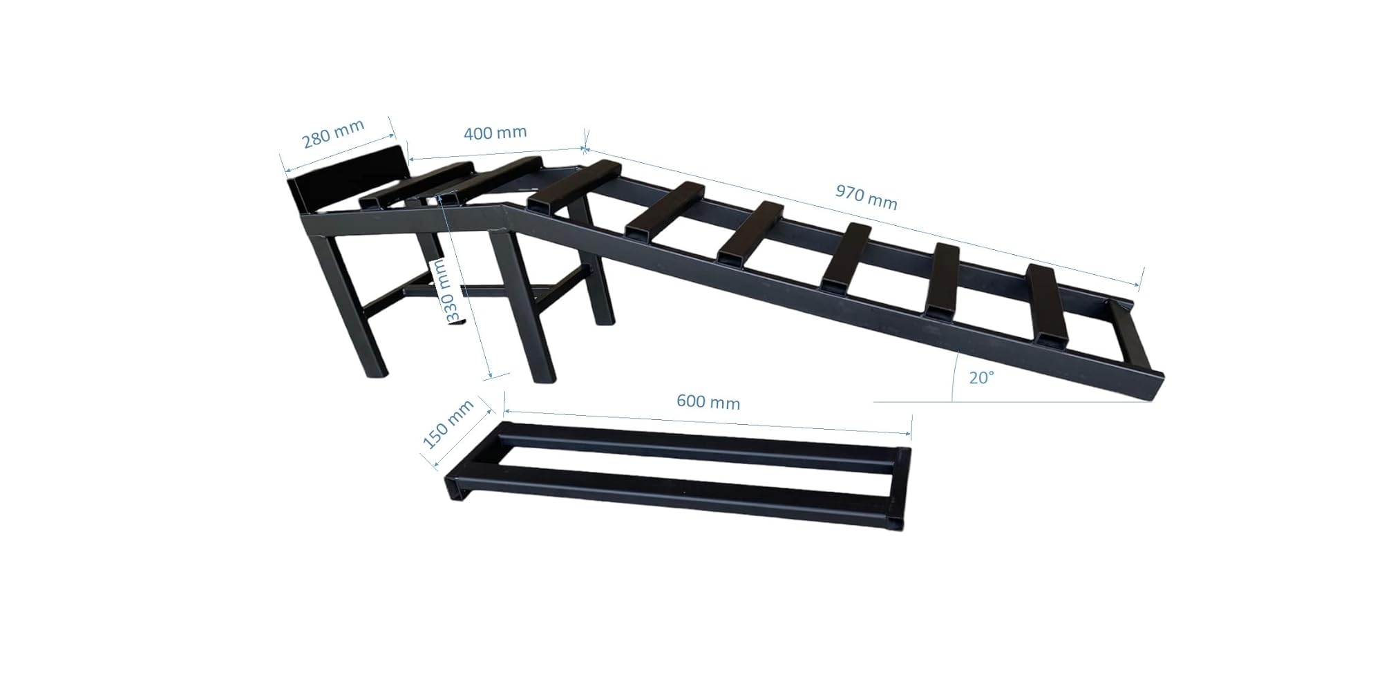 2X Rampes Auto 4000 kg – Non Peintes – avec Extensions | Charge Lourde | Low‑Profile 330 mm | pour Voitures, SUV, 4x4 | Idéal Atelier & Vidange