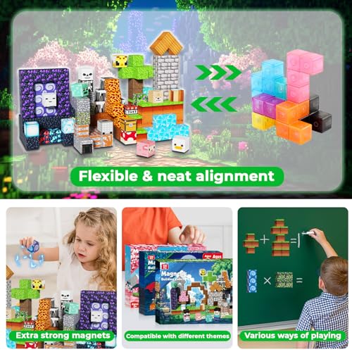 Image of 200 PCS 0.8in Magnetic Blocks - Magnet Toys, Magnetic Building Blocks Cubes, Stacking Magnets, School STEM Toys Birthday Gifts for Boys and Girls Age 3+ Years Old (Theme: Adventure World)