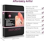 HIFORNY 176 PCS Fournitures d'art Ensemble de dessin Kit de croquis avec 100 Feuilles 3-Color Livre de croquis,Graphite Couleur de l'aquarelle & Crayons métalliques, outils de blanchiment et plus encore, pour les artistes débutants