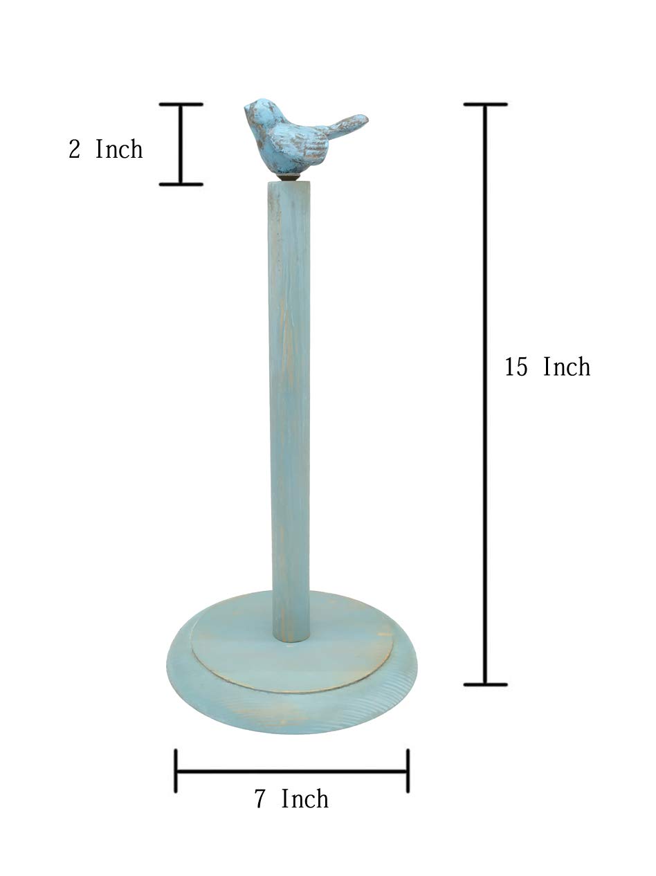Soporte para toallas de papel de madera con diseño de pájaro, dispensador de toallas de papel de cocina fácil de rasgar con una sola mano con base pesada para rollos de toallas de papel estándar, 5
