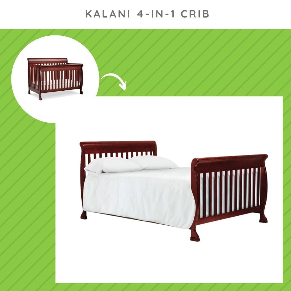 Image of Full-Size Conversion Kit Bed Rails for Kalani Convertible Cribs by DaVinci Baby - Solid Wood Rail - Toddler and Adult Bed Rail for Full-Size Beds - Essential Nursery & Baby Furniture (Rich Cherry)