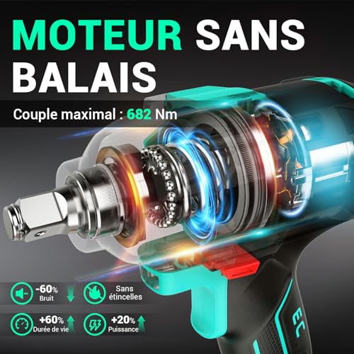 DCA 20V Clé à Chocs sans Balais Couple max. 682 N·m pour Écrouss de Roue – vue 2