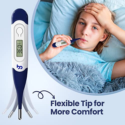 Femometer Digital Thermometer, Oral Thermometer for Adults and Kids with Flexible Tip, Accurate Readings, Oral Rectal Underarm Use, C°/F° Switchable (Blue)