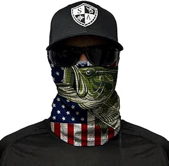 SA Fishing Face shield - passamontagna/scaldacollo multifunzionale a tubo, in tessuto &amp; SPF 40, 40+ design disponibili, USA Bass