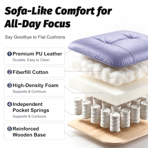 Image of Efomao Executive Office Chair 400lbs,Purple Big and Tall Desk Chair | Mattress-grade pocket spring cushion, sleek leather, 135 recline & footrest for computer gaming setup.