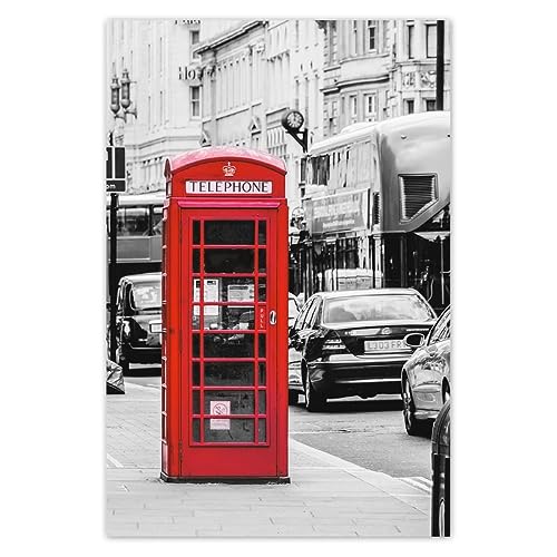 H8390M_PL1C Poster photo Décoration murale Motif cabine téléphonique anglaise Rouge 80 x 120 cm