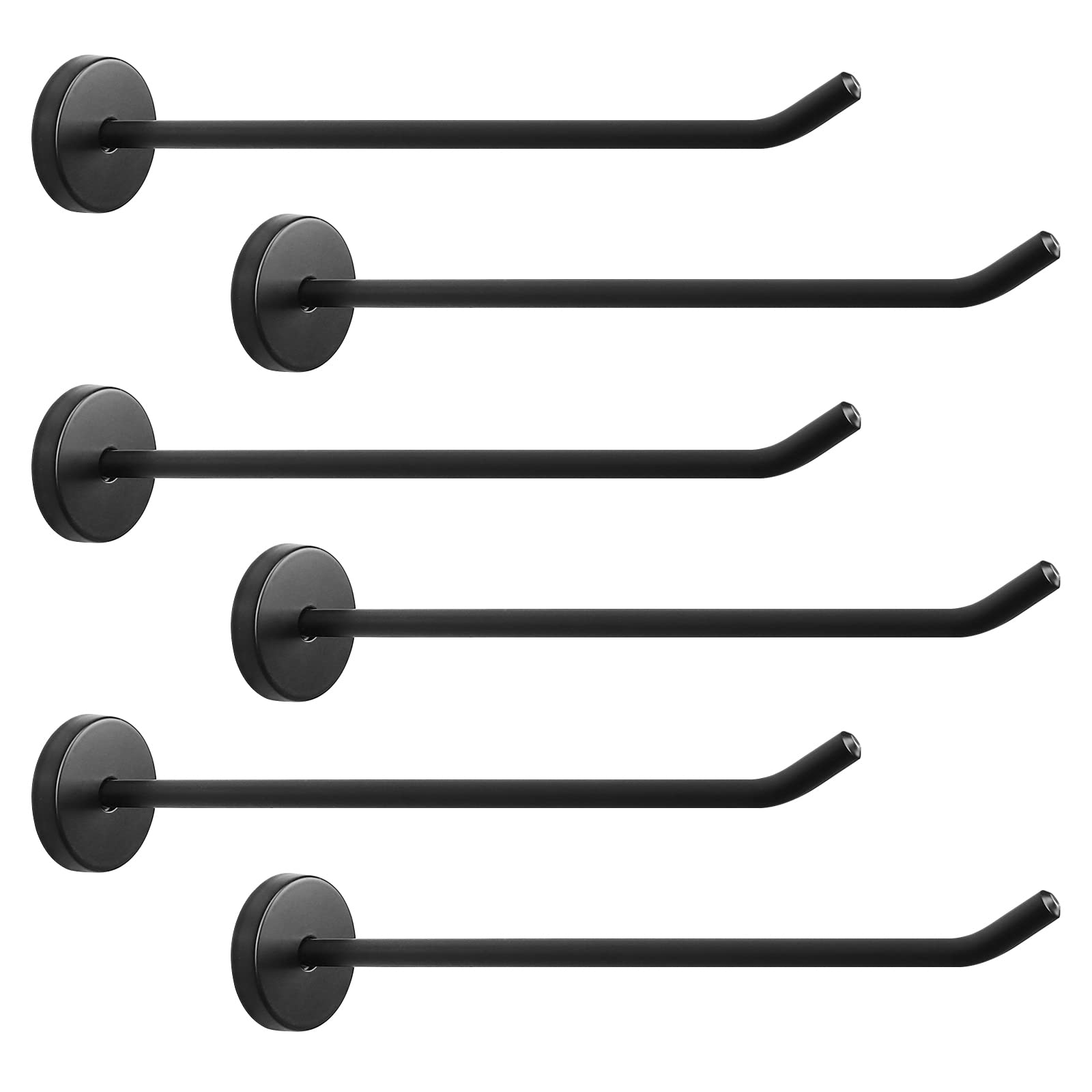 NearMoon Coat Hooks, Wall Mount Hooks for Hanging Hat Hurse Robe, 304 Stainless Steel Heavy Duty Towel Hangers for Bathroom Livingroom Hotel Kitchen Garage, 6 Pack (8 Inch, Matte Black)