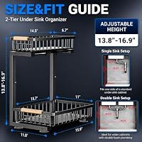 GeeBom Under Sink Organizer 2 Pack, Double Slide Out Metal Shelf, Black — image 2