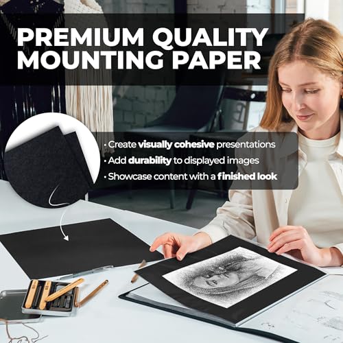 image for Dunwell 9x12 Art Portfolio Binder, Black Mounting Paper, Portfolio Bin