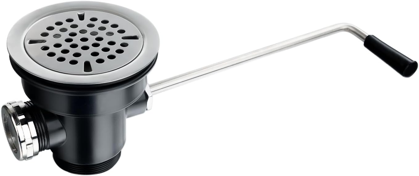 Twist Handle Commercial Sink Drain for 3 Compartment Sink,Waste Drain with overflow inlet, Brass Valve