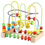 QZMTOY Bead Maze Toy for Toddlers Wooden Colorful Roller Coaster Educational Circle Toys for Kids Sl