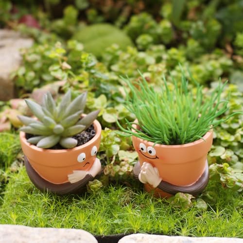 Pot de fleurs unique en résine avec visage sculpté et finition soignée - 4