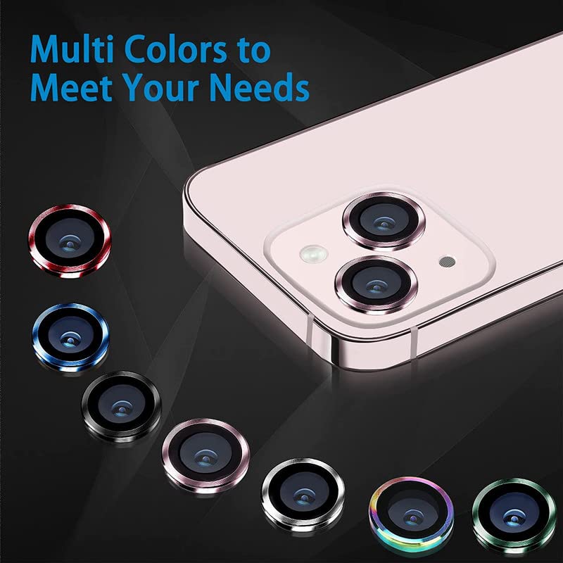 Image of ZYBUX Camera Lens Protector Compatible with iPhone 13 iPhone 13 Mini| High Clarity Scratch Proof 9H Hardness Anti-Spy Anti-Scratch Glass and Aluminum Trim [ Metal ] - (Blue)