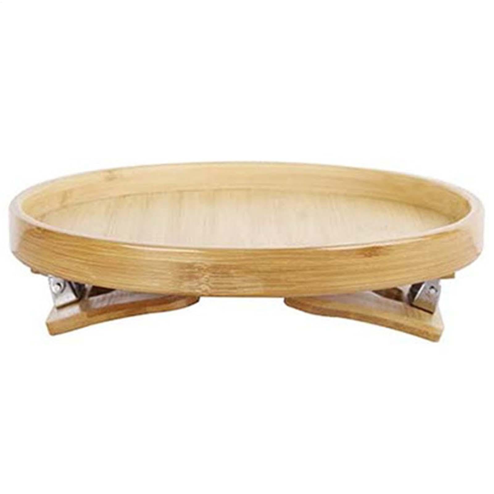 Bandeja de madera portátil para sofá, con clip, para aperitivos y bebidas, soporte para reposabrazos amplios, bandeja redonda para fácil acceso, ideal para aperitivos, bebidas y relajación