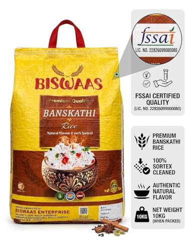 Image of BISWAAS Premium Banskathi Rice, Extra Long Grain, Ideal for Daily Cooking,10 Kg