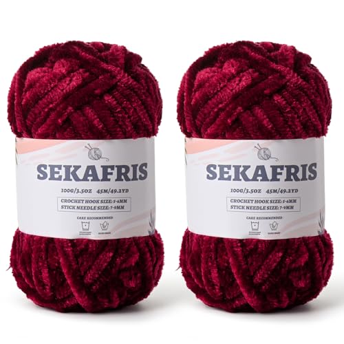 Image of Chenille Velvet Soft Yarn Burgundy 2 Pack