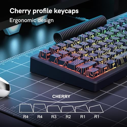 Image of dagaladoo Double Shot PBT Keyboard keycaps Set,Black Topographic,Shine Through Custom keycap,Side Printed keycaps dye sub,Cherry Profile keycap for TKL US Layout Mechanical Keyboard(134keys)
