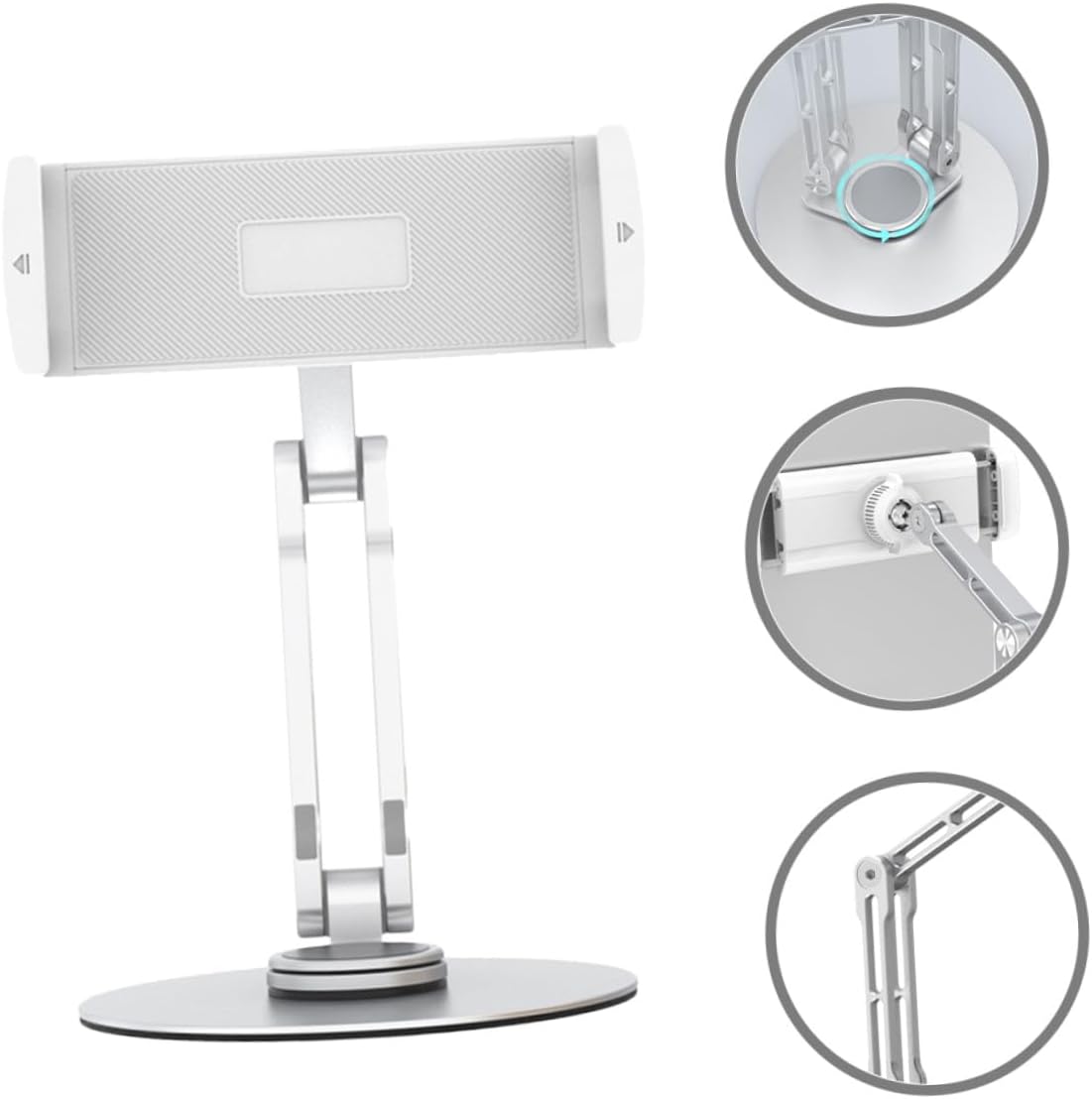 Aluminum Alloy Tablet Stand Adjustable Multi-Directional Rotation Desktop Holder Portable Universal Tablet Holder for Home and Office Silver