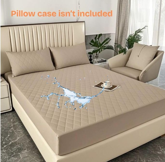 Quilted Luxury Twin, Double, Queen, King Size Waterproof Mattress Protector, Fitted Pockets Mattress Cover, All Season Mattress Fitted Protector, Ultra Soft, 7colors (Khaki, King)