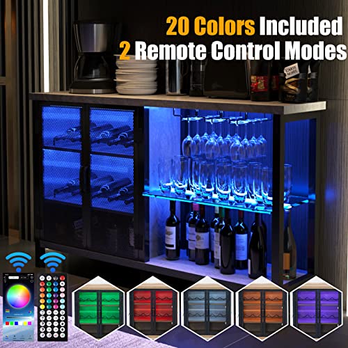 Liquor-Bar-Cabinets-for-Home-LED–Industrial-Wine-Cabinet-Bar-with-Hinged-Door-Adjustable-Wood-and-Steel-Bar-Table-with-Bottles-Rack-Kitchen-Farmhouse-Coffee-Bar-Living-Room-Furniture-Grey