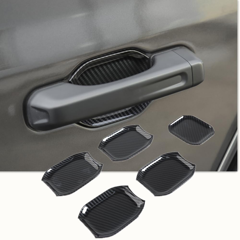 Exterior Accessories Door Handle Tailgate Handle Bowl Cover Trim Fits 2018-2024 Wrangler JL JLU Sports Sahara Freedom Rubicon Unlimited 4-Door Carbon Fiber Look 5-Pack
