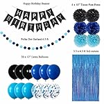 ANSOMO Blue and Black Happy Birthday Party Decorations for Boys Men Banner Balloons Navy Royal Light Blue Pom Poms Foil Curtain Décor Supplies 13th 16th 18th 20th 30th 40th 50th 60th 70th 80th - Image 2