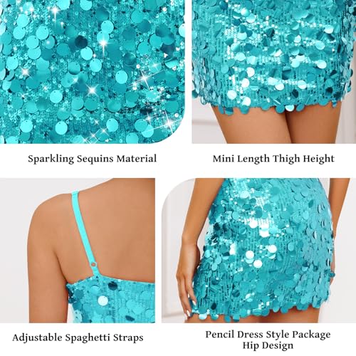 Image of Waist Wow Sequin Dress for Women Spaghetti Strap Sexy Dresses Glitter Sparkly Mini Dress