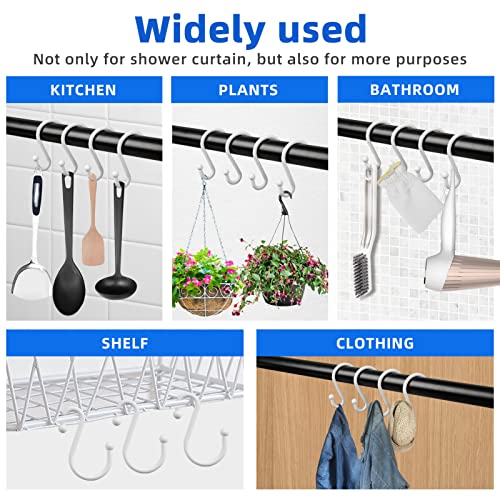 Bellrhein Shower Curtain Hooks Rings, Shower Hooks For Shower Curtain Rust Proof Metal S Shaped Hook. Decorative Shower Hook Rings Hanging Shower Curtains Clothing Towels Etc, Set Of 12 Hooks-White #TOP5
