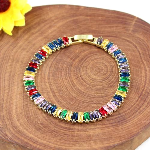 Bracelet tennis rectangulaire multicolore zircone cubique style nuptial - 2