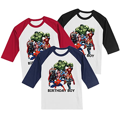 Personalized Avenging Super Hero Birthday Shirt | Handmade Decorated Shirt | Personalized with Name and Age | Unisex 3/4 Sleeve Raglan T-Shirt4