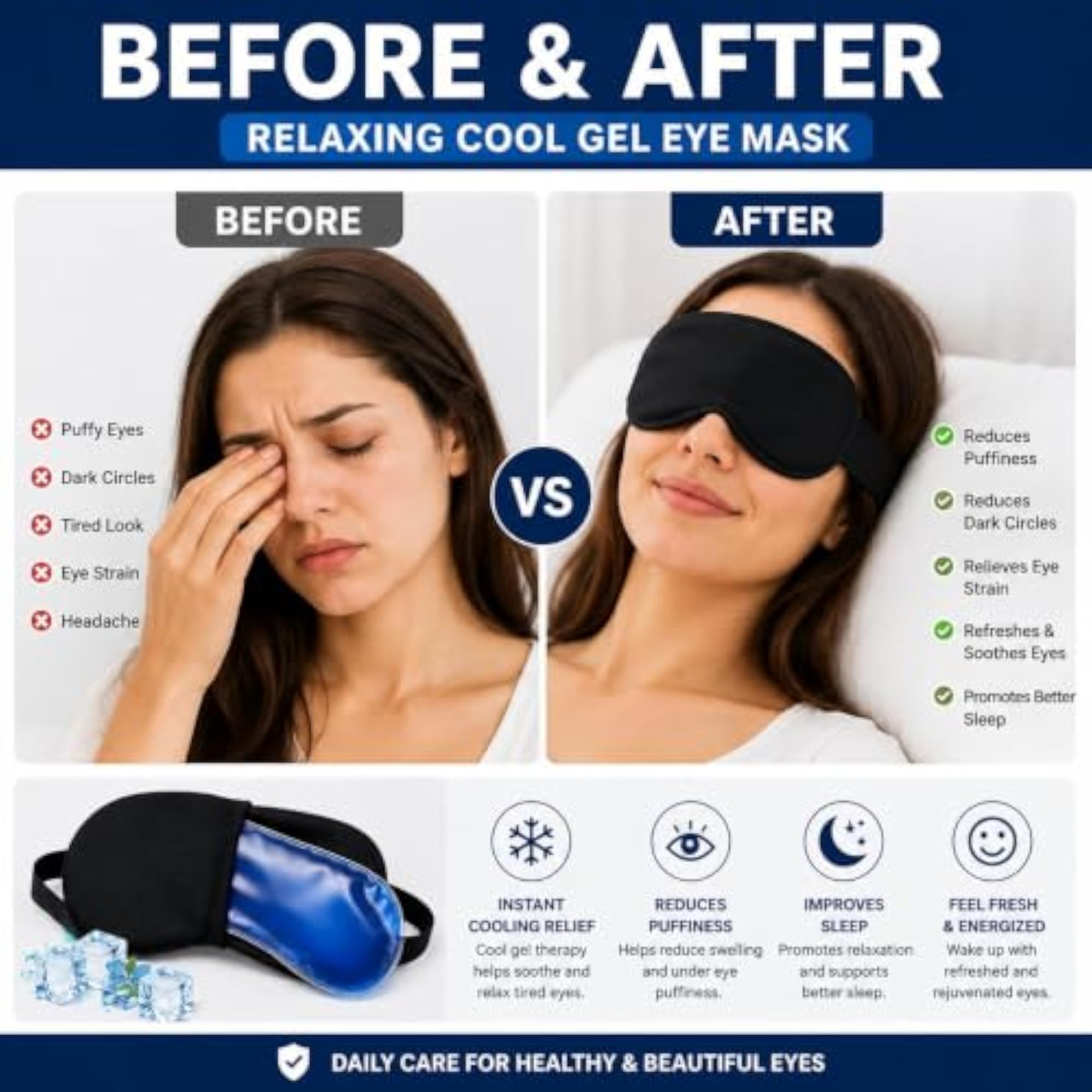 Soft Cooling Gel Eye Mask for Puffy Eyes, Headache Relief