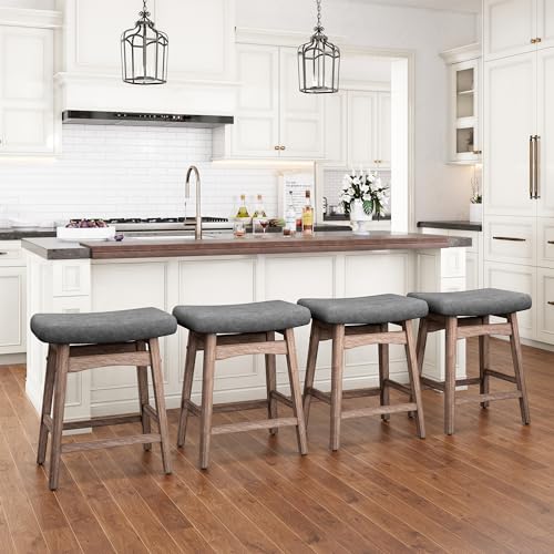 Image of PHI VILLA Counter Height Bar Stools Set of 4, Solid Wood Barstools