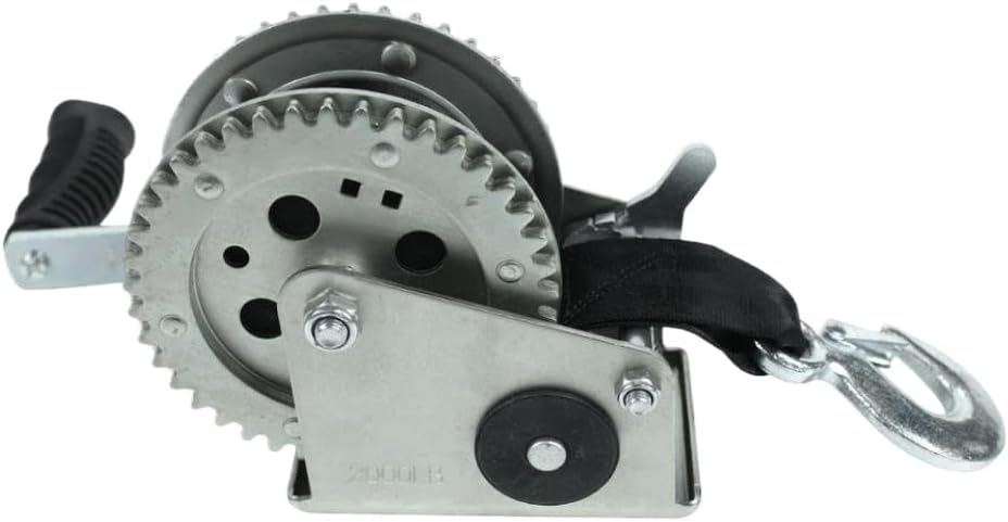 Hand Winch 2000 LBS 900 KG 6.1M Extra Long Synthetic Strap Webbing Compatible with Car Boat Trailer
