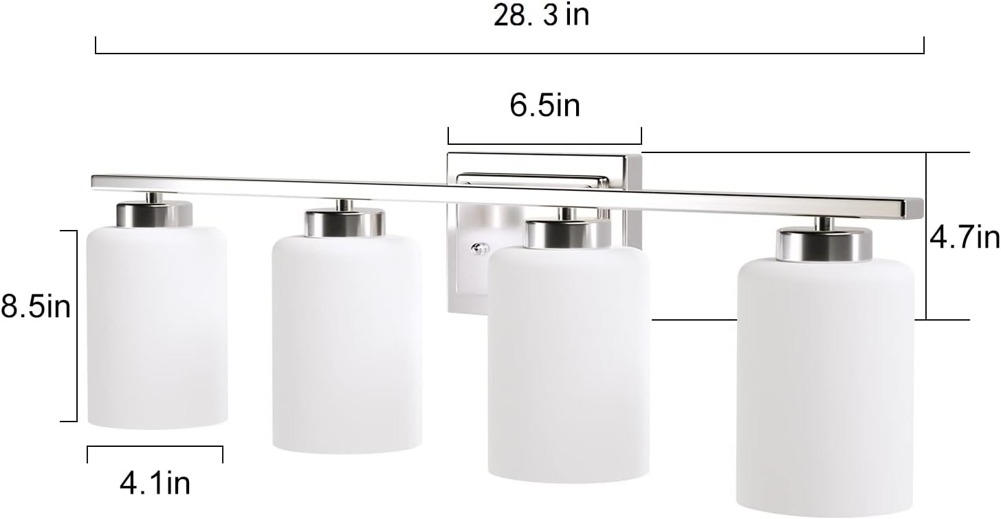 LABOREDUCER Bathroom Lighting Fixture Over Mirror, 4-Light Bathroom Wall Light Fixtures, Bathroom Vanity Lights Brushed Nickel with Frosted Glass Shade (Bulbs NOT Included)